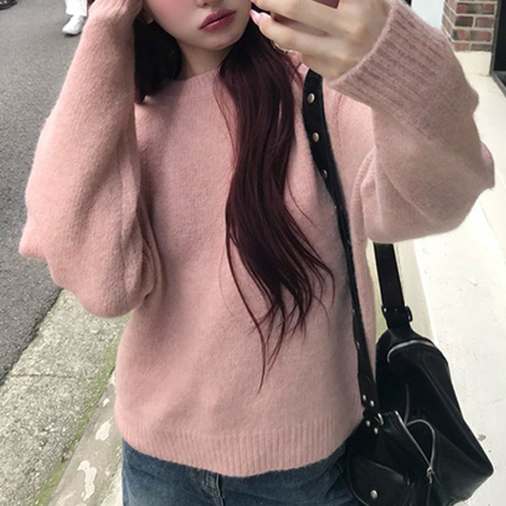 柔美棉花糖感針織上衣(可機洗)-粉紅 (F)