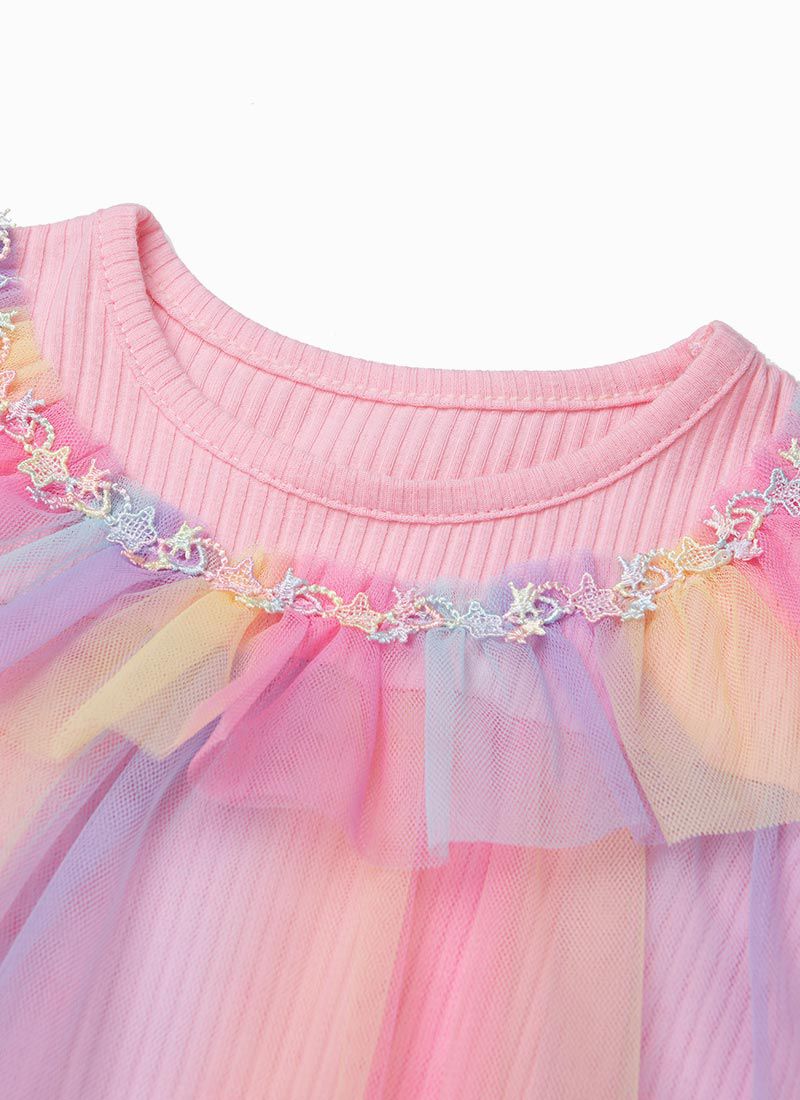 韓國 OZKIZ - 彩虹仙子網紗洋裝(附髮飾)-粉