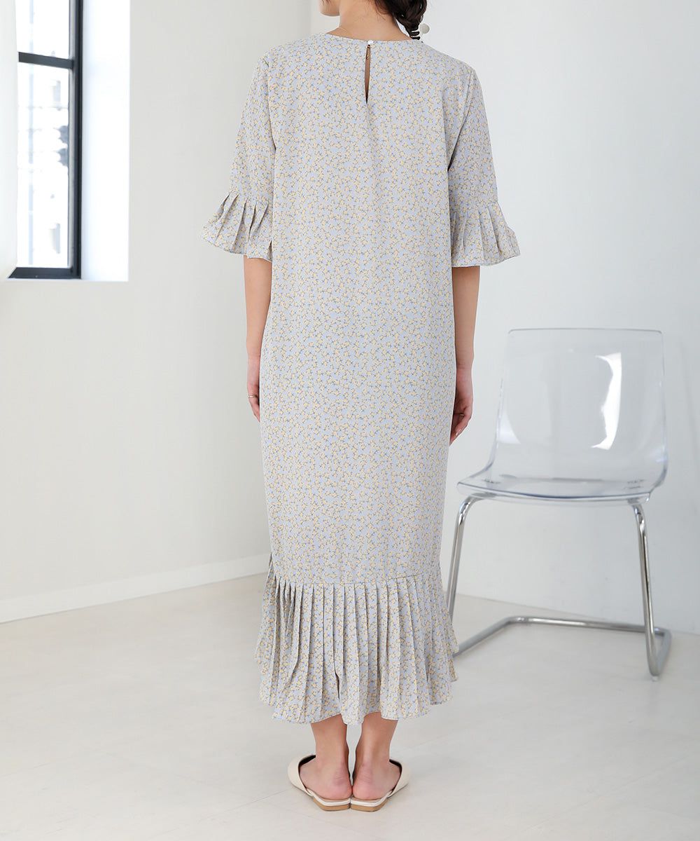 日本 Bab - 圓領碎花糖果袖洋裝-奶油白