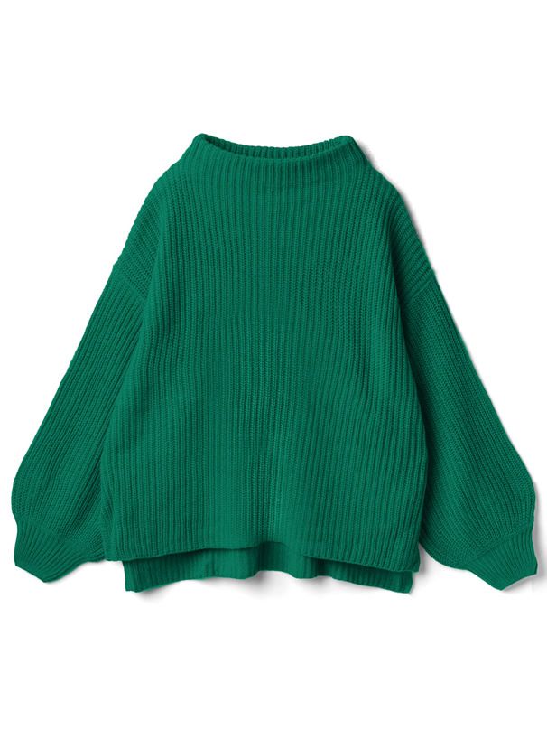 日本 GRL - 優雅酒瓶領澎澎袖針織毛衣-咖啡 (F)