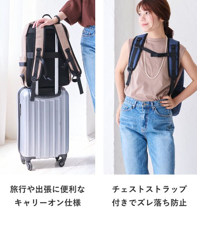 日本 LIZDAYS - CHOOP 大容量11口袋防潑水後背包/電腦包-海軍藍 (42x34x14cm)