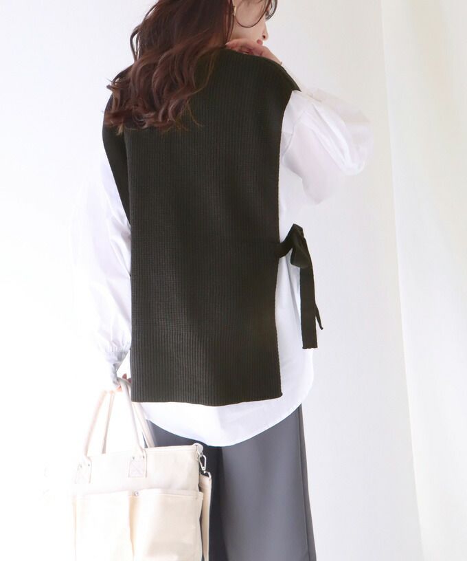 日本 BLUE EAST - 柔軟文藝綁帶針織背心-可可