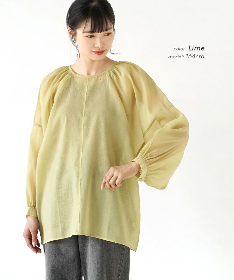 日本 zootie - 空氣感透膚優雅泡泡袖上衣-焦糖棕