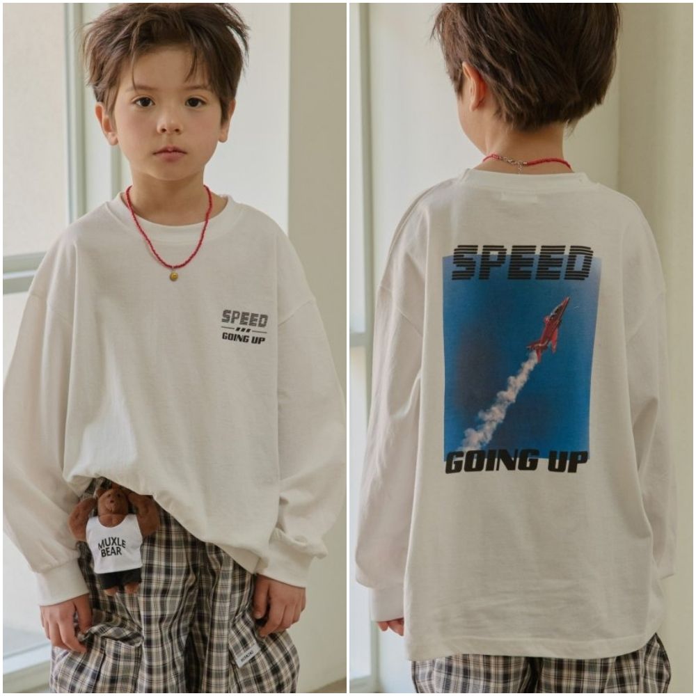 HIKIKI 復古噴射機印刷長袖上衣-白