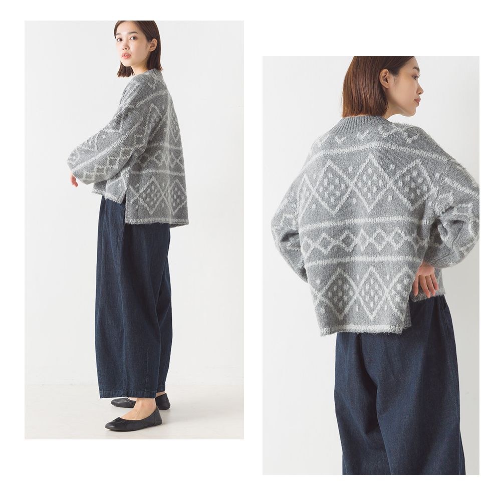 日本 OMNES - 歐風圖騰柔軟針織毛衣-石墨灰