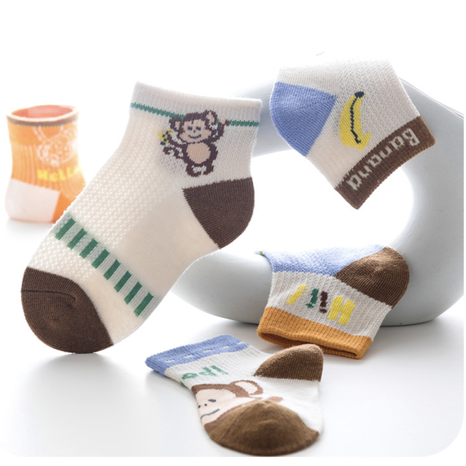 love, charlotte - 小猴子網眼短筒棉襪-5 雙一組