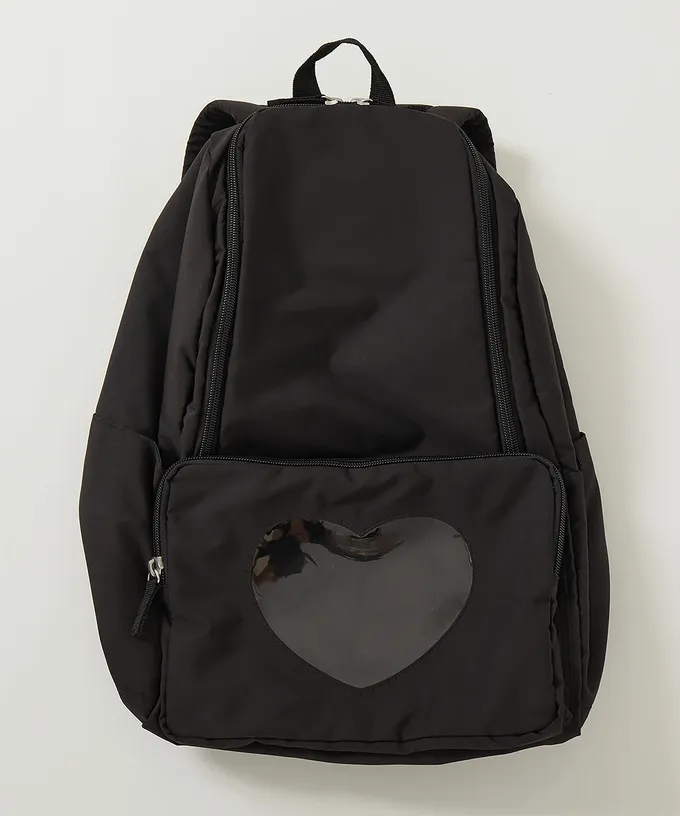 日本 devirock - 心型透明窗(娃包口袋)輕巧大容量後背包-附鏡子-冰藍