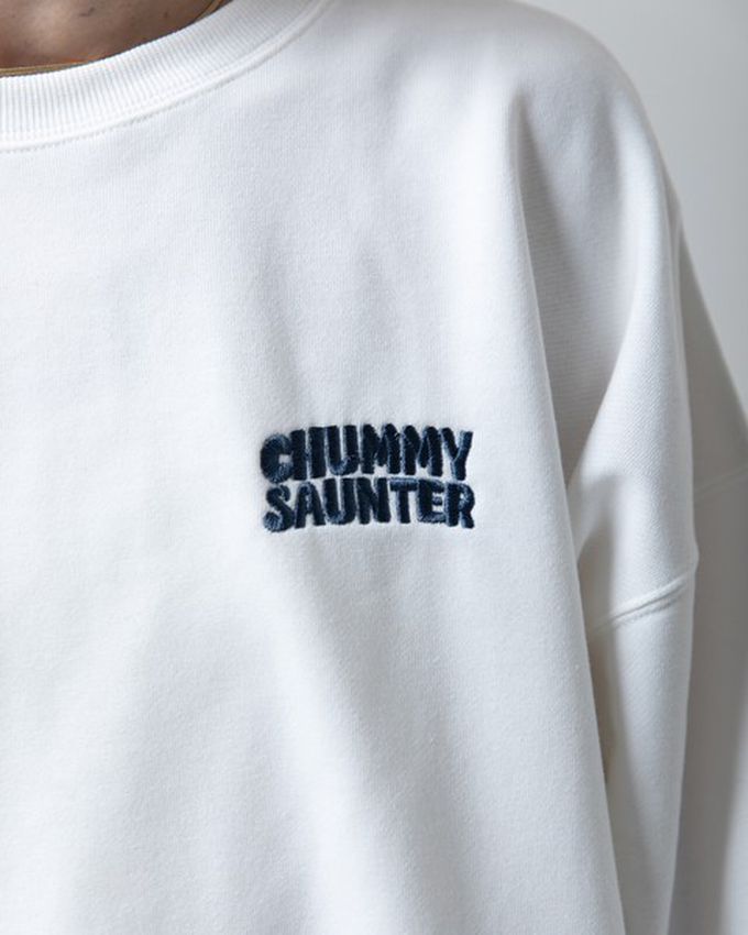 日本 gleam - 裏毛寬版甜點好友印花大學T-白x深藍