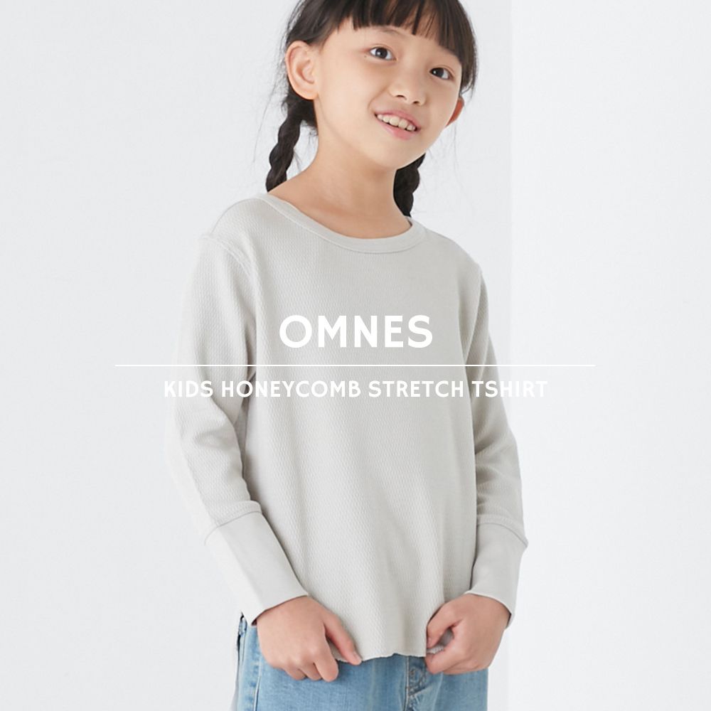 日本 OMNES - 棉混舒適圓領長袖上衣/內搭-藍灰