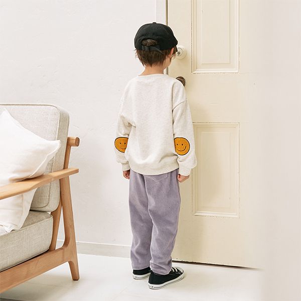 日本 b-ROOM - 療癒笑臉刺繡長袖上衣-深藍