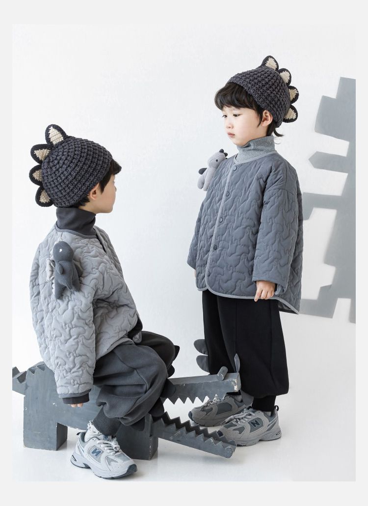 TONGMO - 可拆卸造型鋪棉包邊保暖外套-恐龍-淺灰色