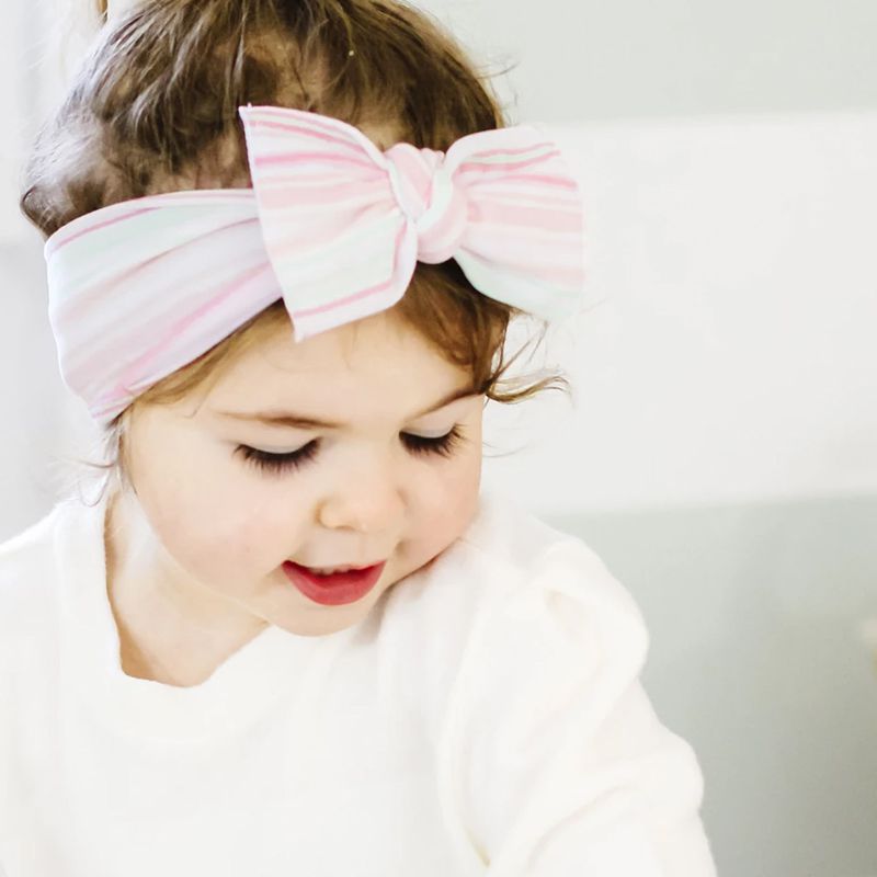 美國baby bling - 純手工極優雅細緻輕柔微彈性/毫無束縛感蝴蝶結髮帶/髮飾_印花經典款-甜蜜條紋