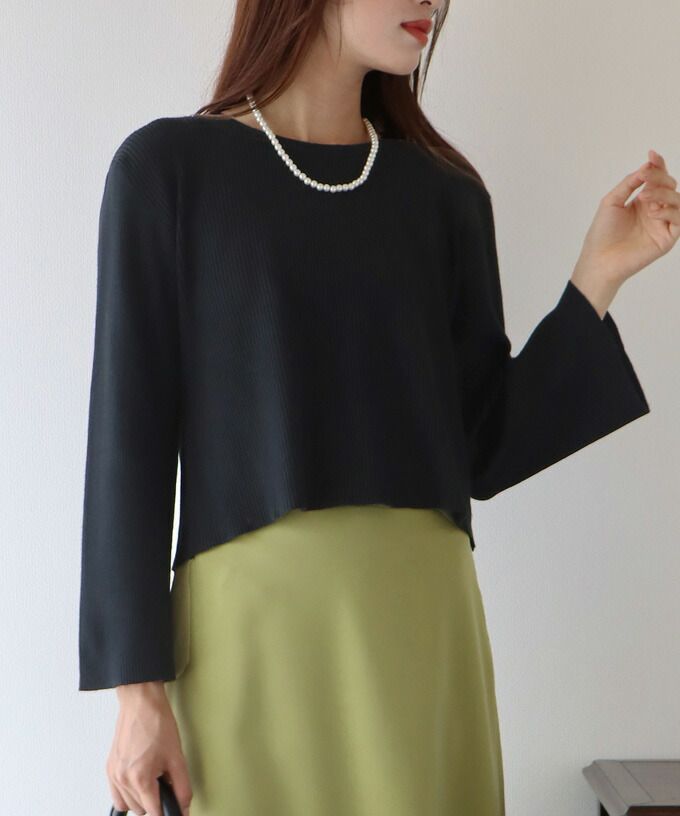 日本 BLUE EAST - 後交叉設計羅紋長袖上衣-咖啡棕