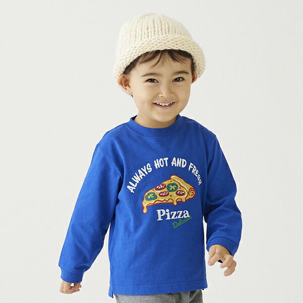 日本 petit main - 男孩俏皮長袖上衣-消防車-雜灰