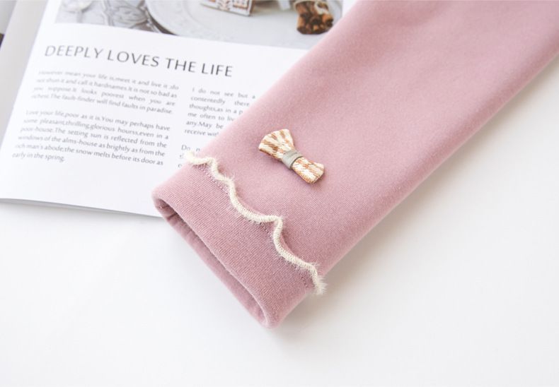 FANMOU - 加絨腰鬆緊兒童內搭褲-木耳邊蝴蝶結-深灰色