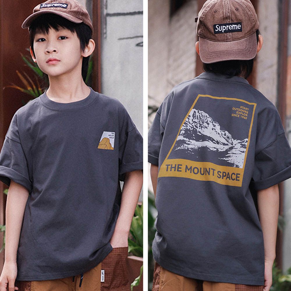 純棉圓領短袖上衣-山中空間-深灰