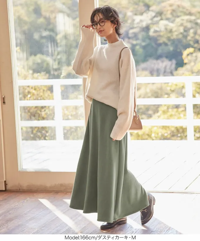 日本 Kobe Lettuce - 極上溫暖 裏起毛優雅垂墜傘狀長裙-奶茶棕