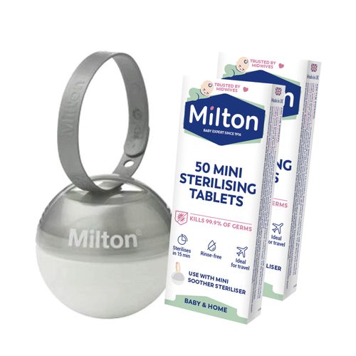 英國米爾頓 Milton - 攜帶式奶嘴消毒球(星河銀)+迷你消毒錠(50入/盒)*2