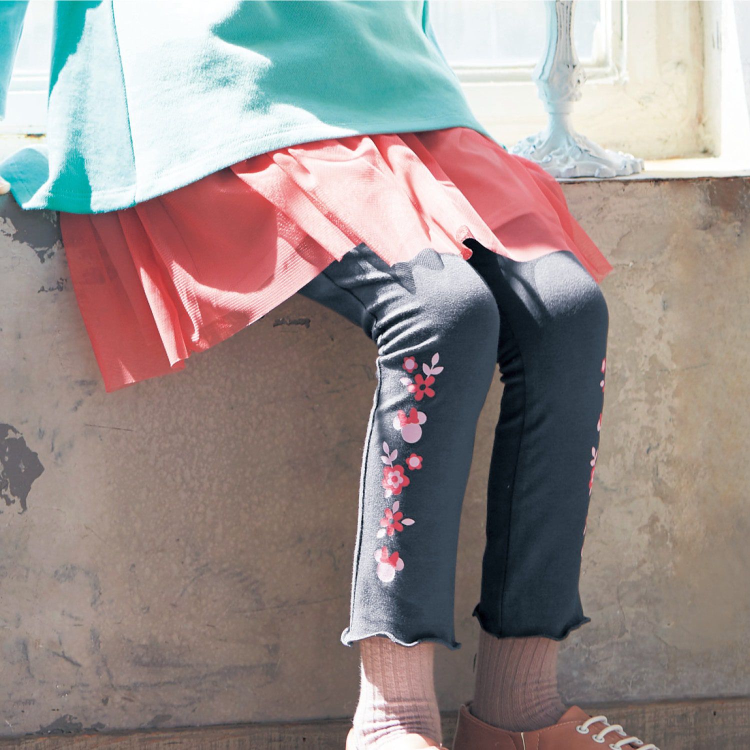 日本千趣會 - 聯名款 薄紗拼接印花內搭褲裙-粉紅