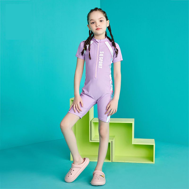 女寶運動風短袖連身泳衣-SPORT-紫色