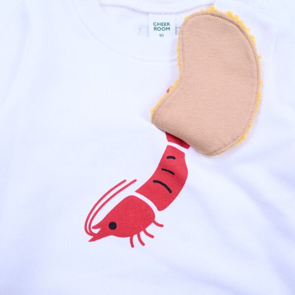 日本 Baby Room - 裏毛立體翻翻樂長袖上衣-美味炸蝦-卡其