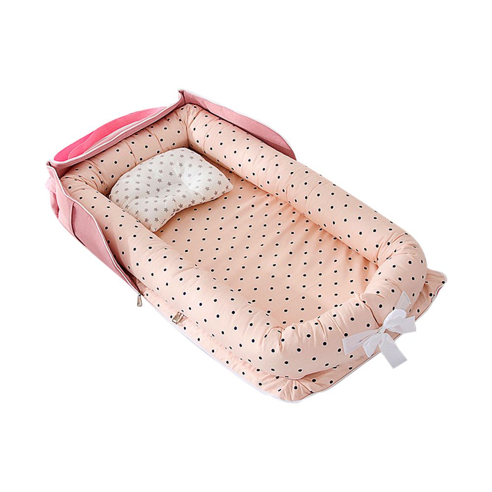 JoyNa - 攜帶式床中床旅行包 可折疊嬰兒床 便攜式睡窩-粉色波點