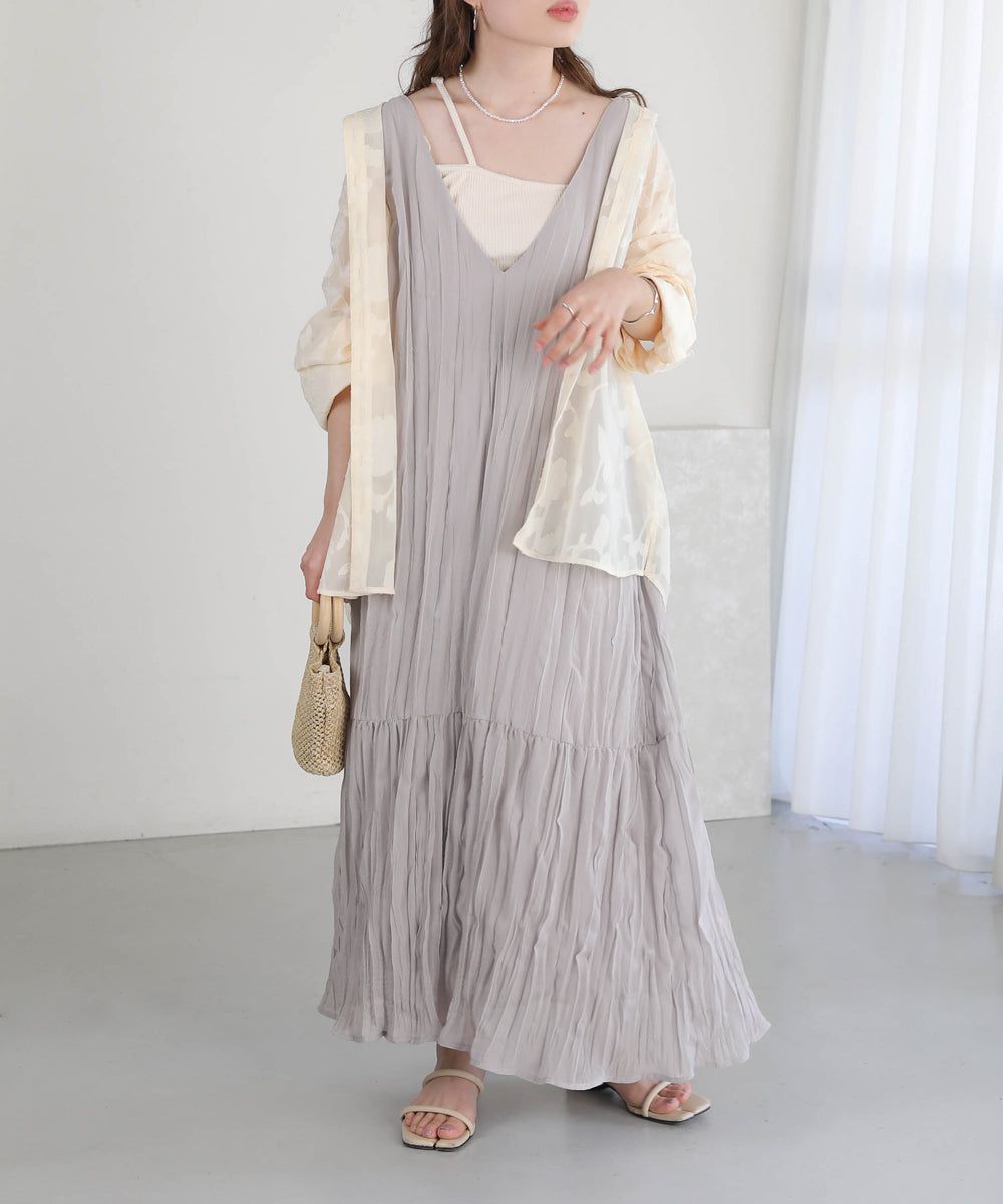 日本 Bab - V領浪漫飄逸無袖洋裝-米杏