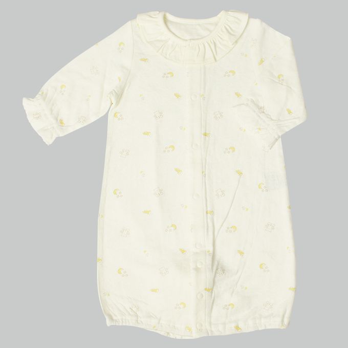 akachan honpo - 長袖蓬鬆有機棉連身衣-淺卡其色 (50～70cm)