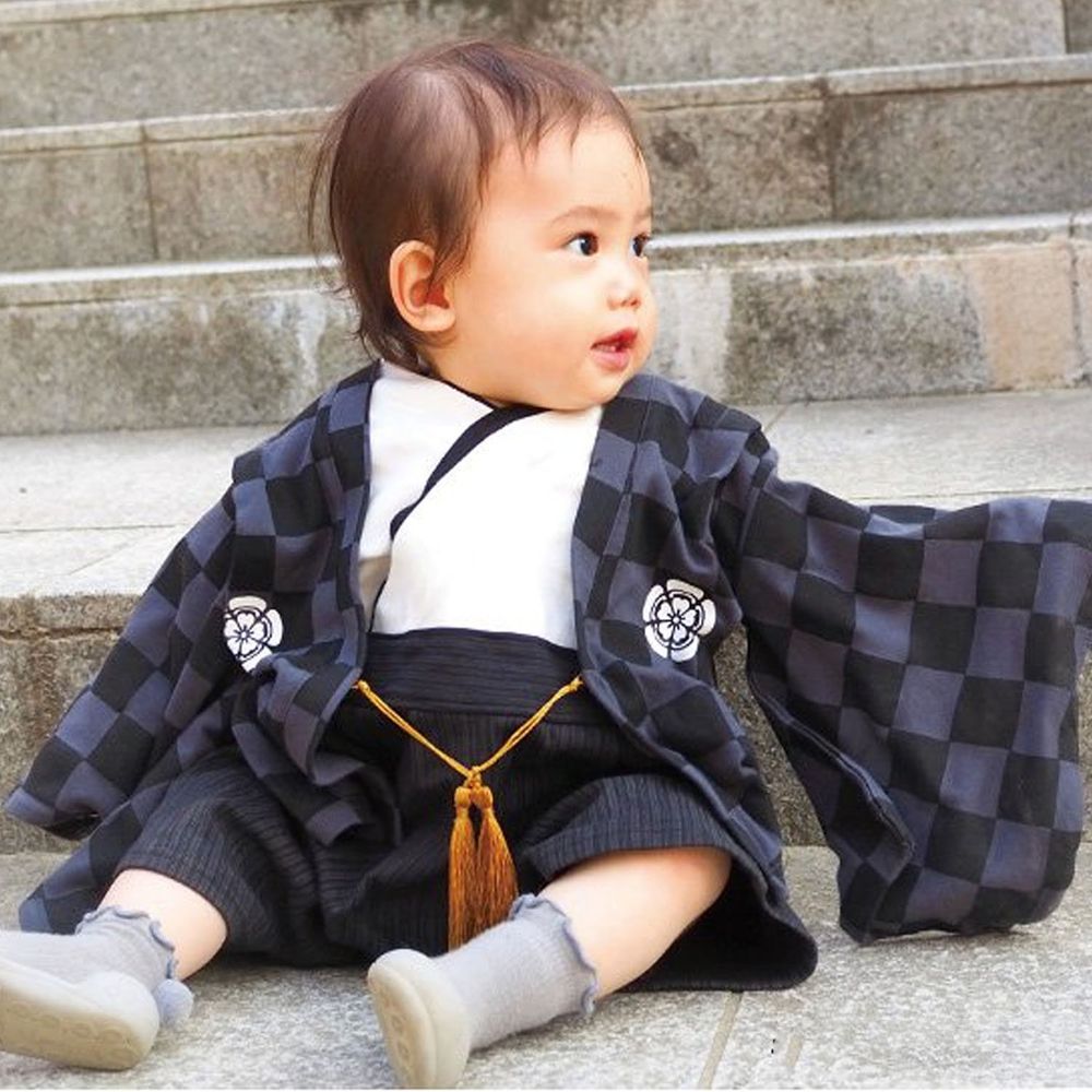 日本服飾代購 - 純棉日本傳統袴 和服(連身衣式)-市松-黑