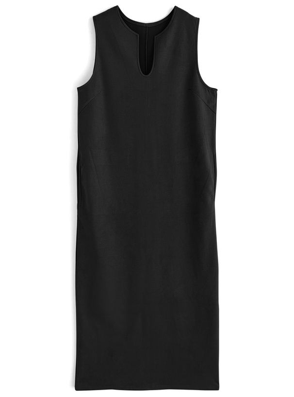 日本 GRL - 鑰匙領修身麂皮背心裙洋裝-黑