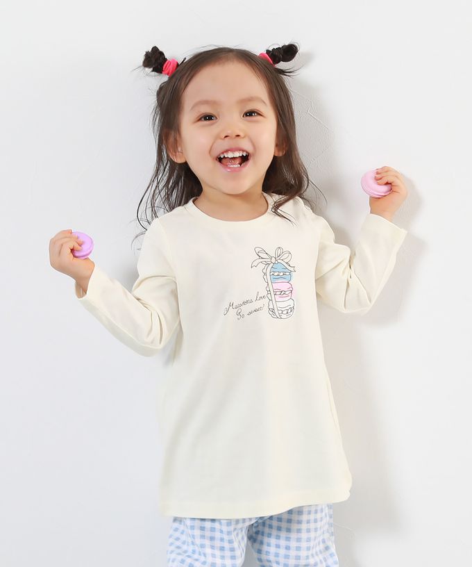 日本 devirock - 100%棉 甜美女孩長版長袖上衣-喵喵鬍鬚-淺灰紫