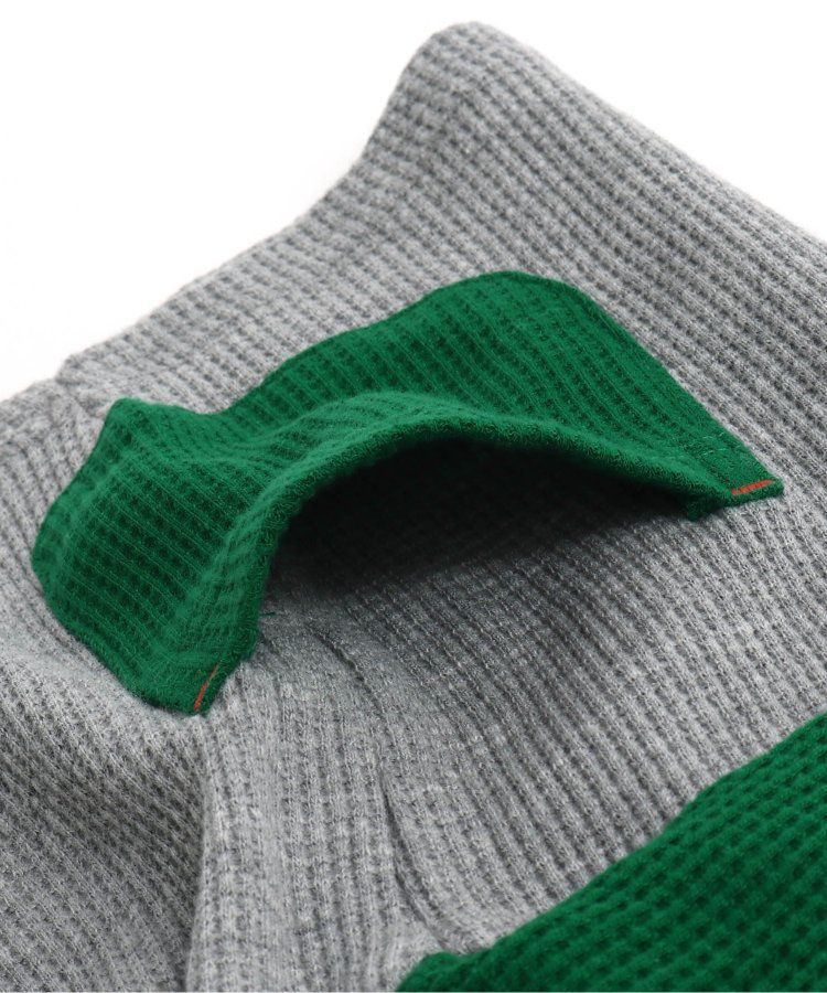 日本 BREEZE - 正反OK！柔軟華夫格長袖上衣-撞色-黃綠灰