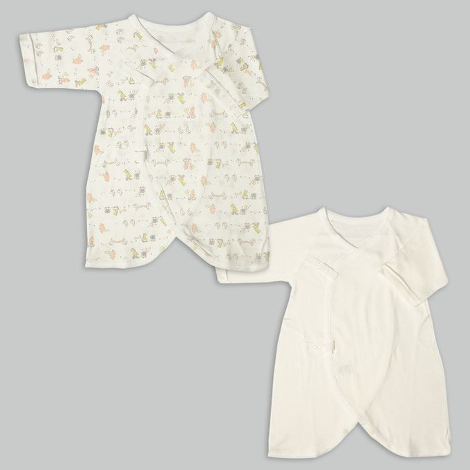 akachan honpo - 長袖新生兒內衣6件組-按扣款-米白色 (50~60cm)