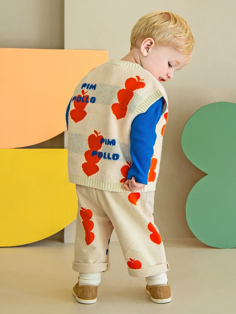 韓國Pimpollo - 愛心印花開衫針織背心-藍