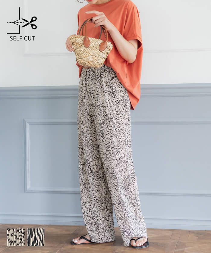 日本 COCA - 透氣印花修身寬褲-豹紋