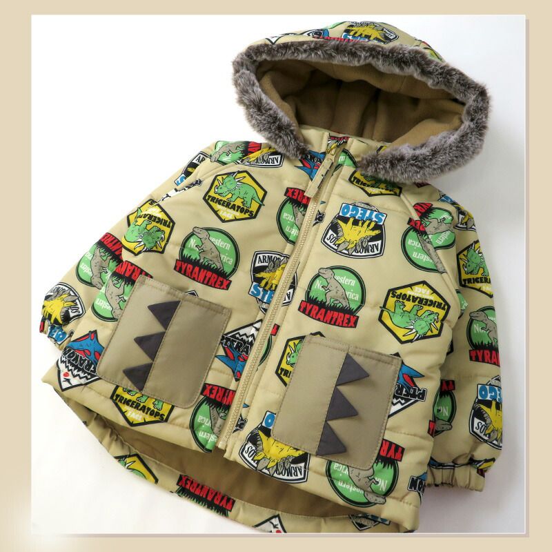 日本 ZOOLAND - 防寒防潑水鋪棉保暖外套-恐龍徽章-海軍藍