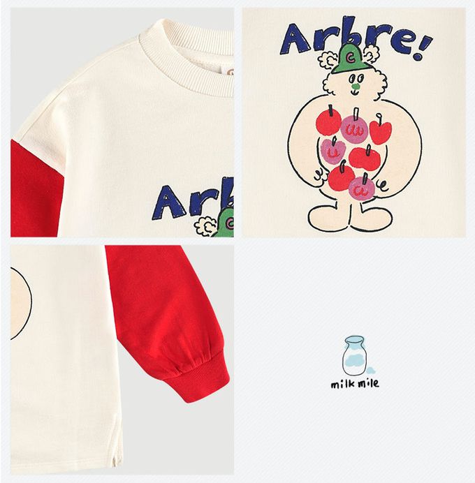 韓國 milk mile - 蘋果熊圖印圓領長袖上衣-紅X米