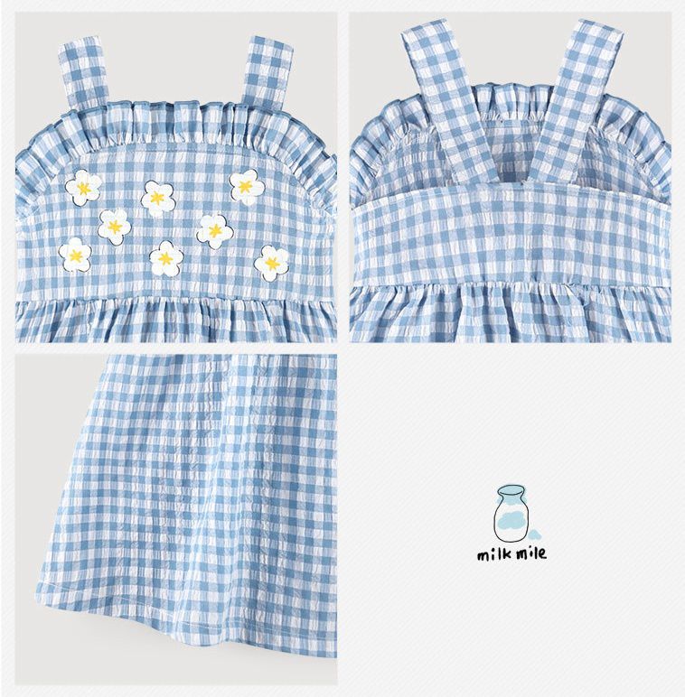 韓國 milk mile - 小白花點綴格紋洋裝-紫