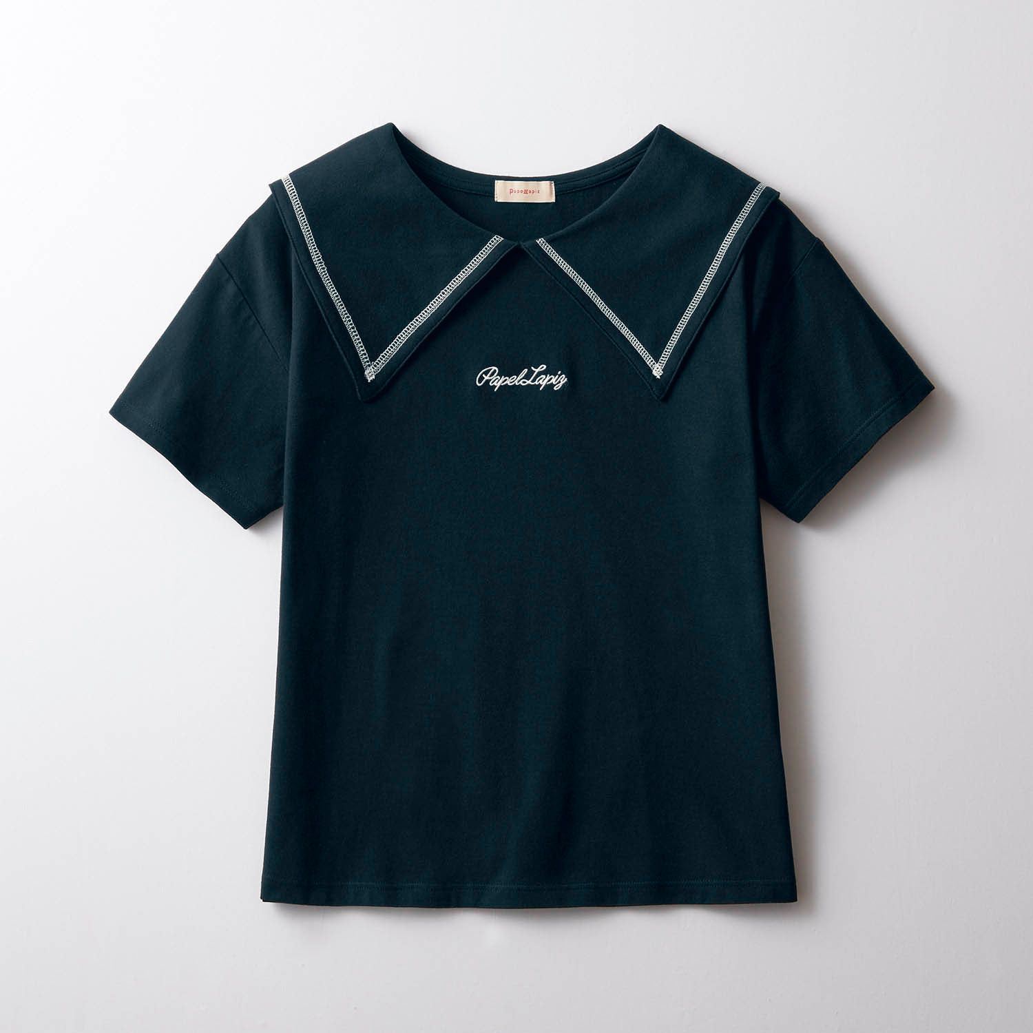 日本 Papel lapiz - 水手領潔淨感短袖上衣-黑