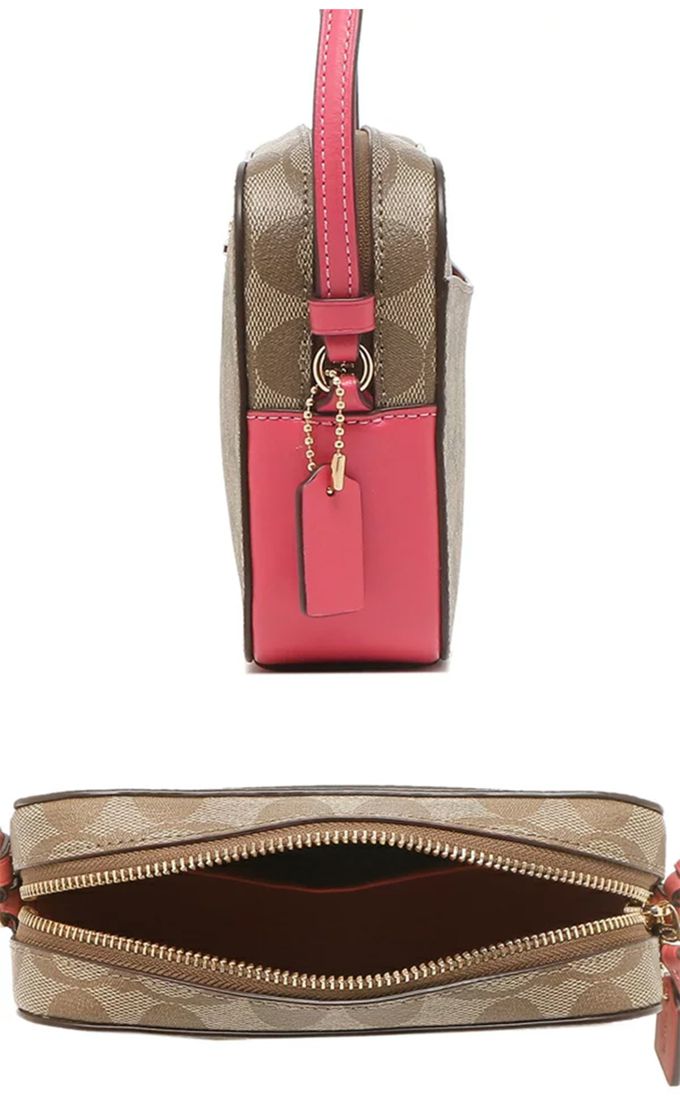 COACH - 滿版LOGO皮革斜背包 (卡桃)