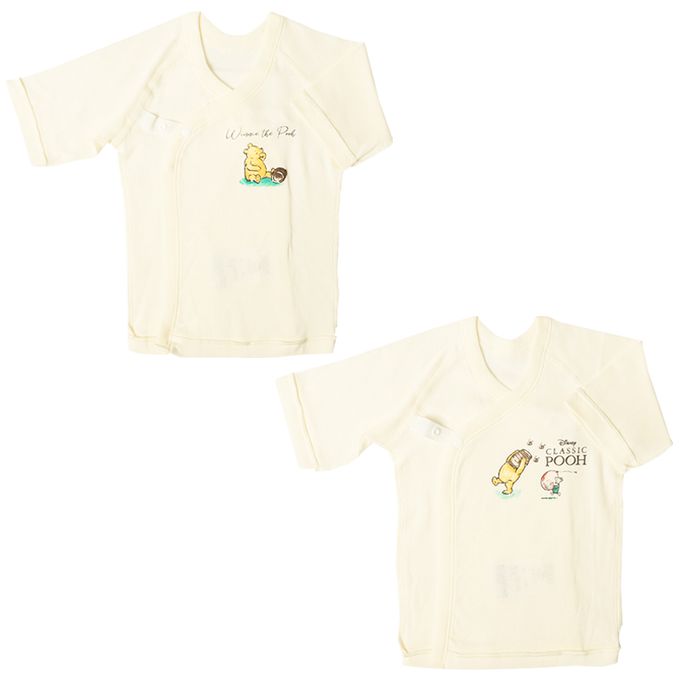 akachan honpo - 長袖新生兒內衣4件組-按扣款 復古小熊維尼-米白色 (肚衣:50cm 蝴蝶裝:50~60cm)