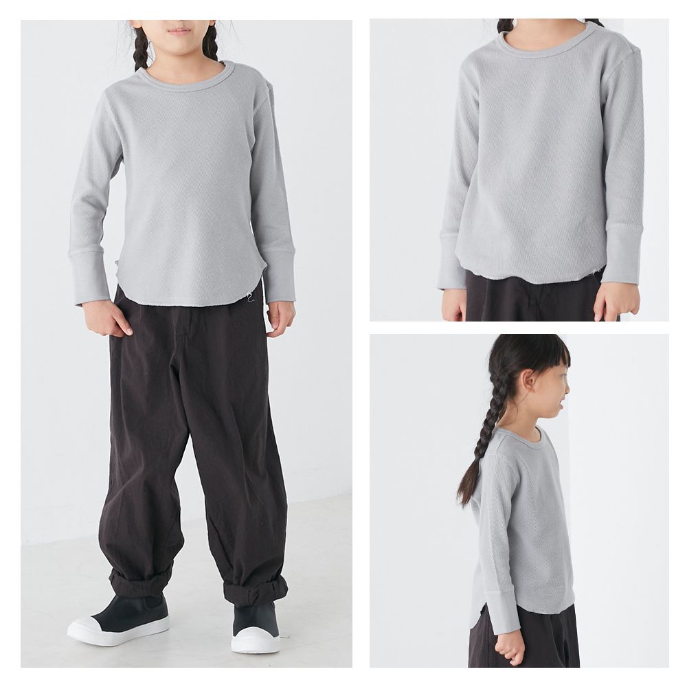 日本 OMNES - 棉混舒適圓領長袖上衣/內搭-藍灰