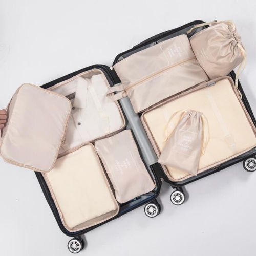 大容量行李分類整理袋-7入組-米白色
