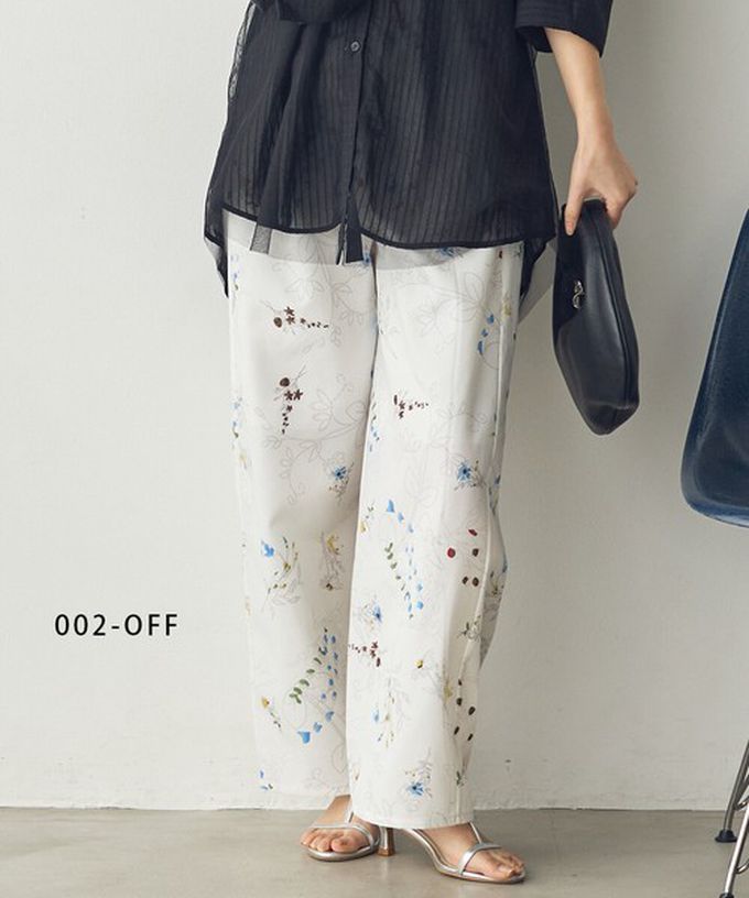 日本 Sans Souci 34+ - 優美花卉鬆緊舒適寬褲-白
