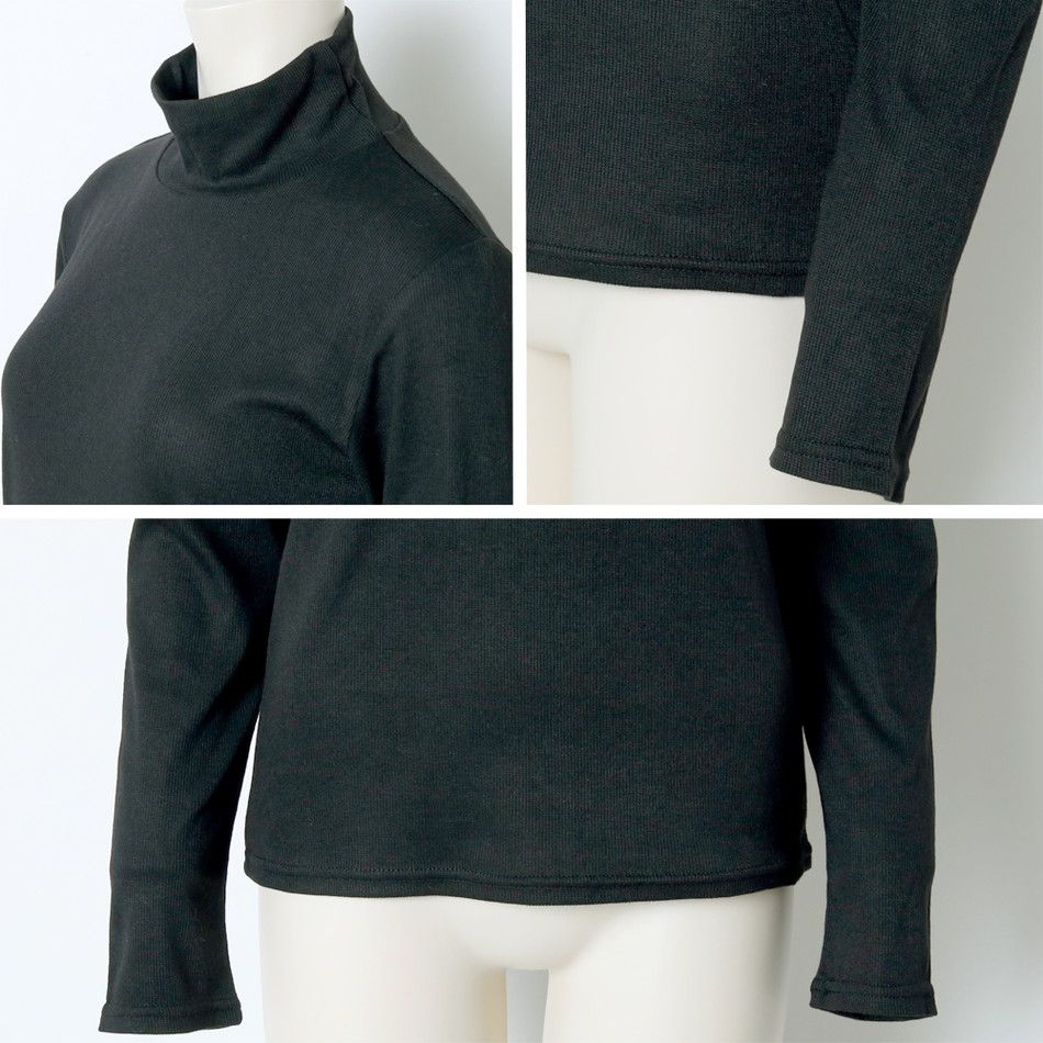 日本 Rejoule - 柔軟彈性立領長袖上衣/打底衫-米白