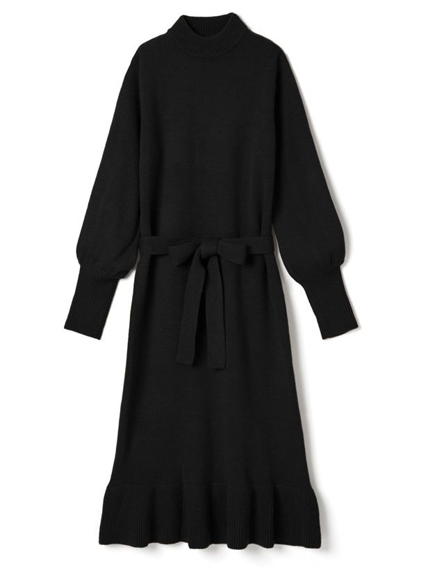 日本 GRL - 針織蝴蝶結綁帶荷葉擺洋裝-象牙白