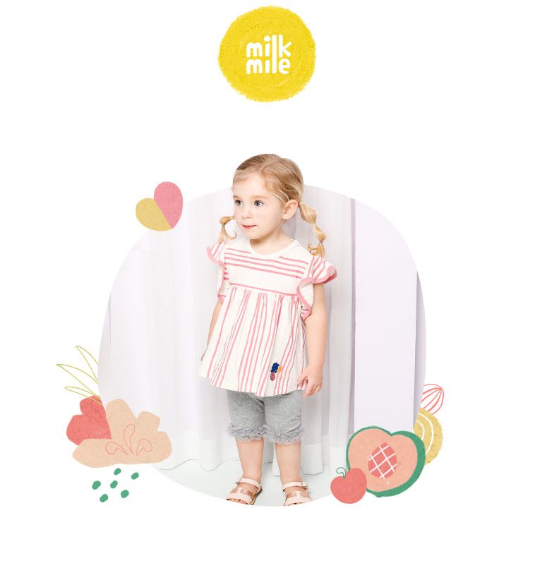 韓國 milk mile - 荷葉袖條紋上衣-深藍