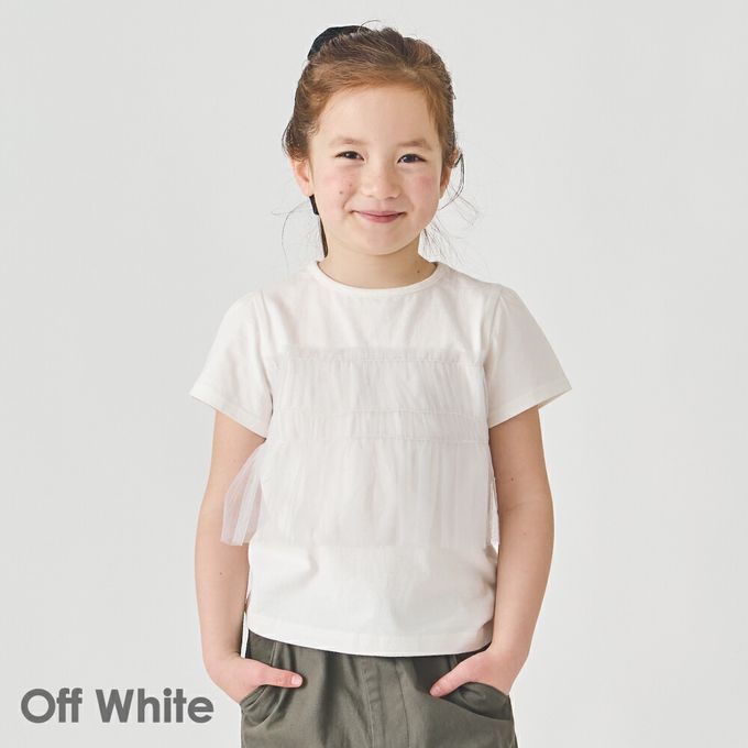 日本 evercloset - 100%棉 層次透明蕾絲短袖上衣-白