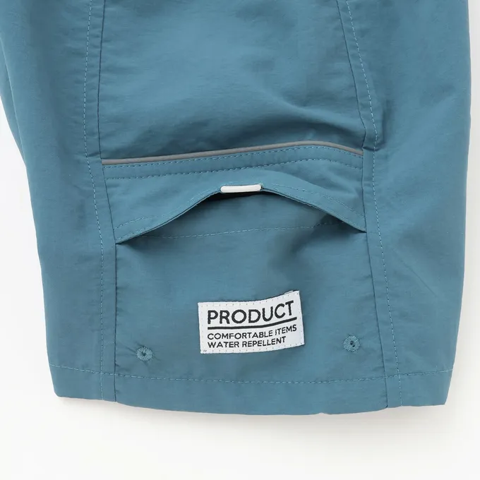 日本 b-ROOM - 抗汙防潑水 機能玩耍側口袋短褲-淺軍綠