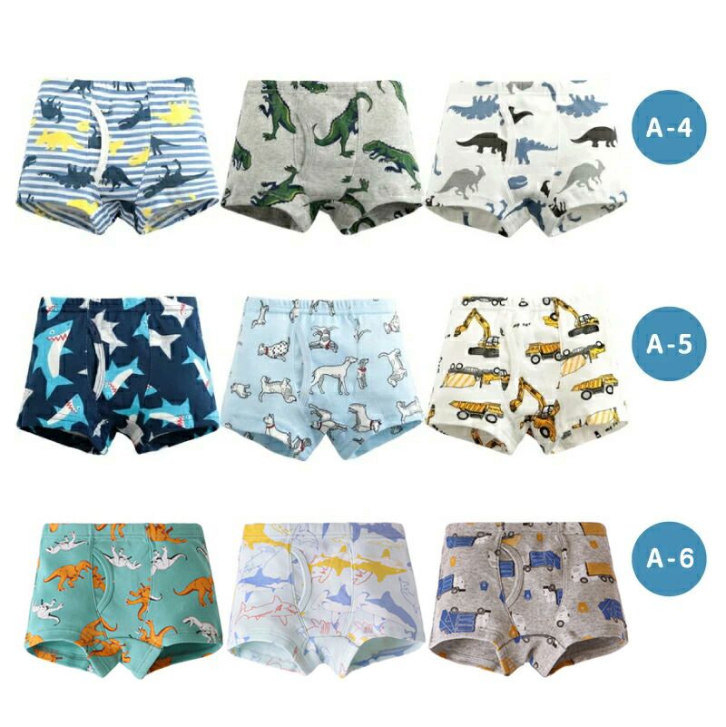 日本 Ho-ho kids - [人氣No.1]純棉透氣男孩內褲(3入)-車車/恐龍/鯊魚-灰白藍